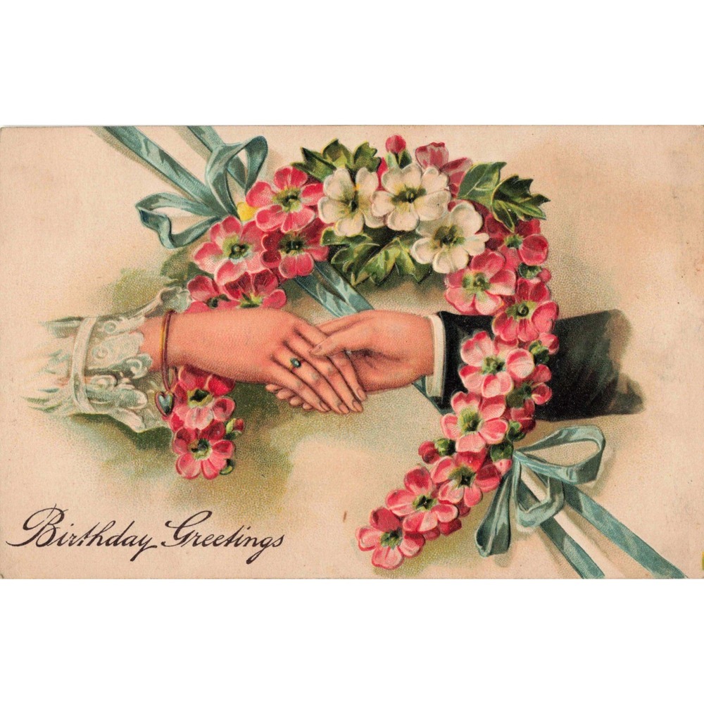 Vtg Birthday Greetings Postcard Embossed Hands PFB Germany‎ Divided Back
